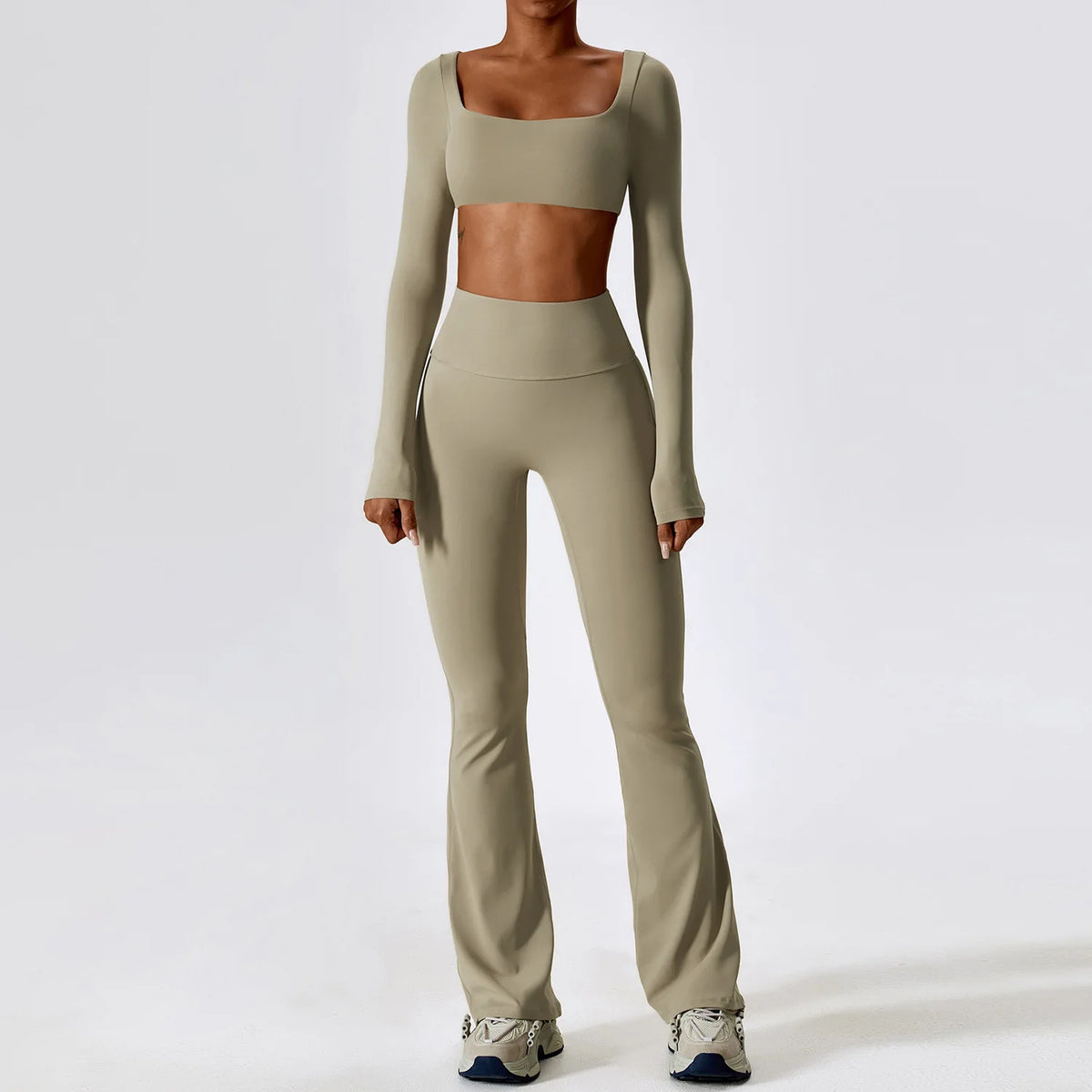Long Sleeve Top & Scrunch Butt Flare Legging Yoga Set – Women's 2-Piece Gym Set