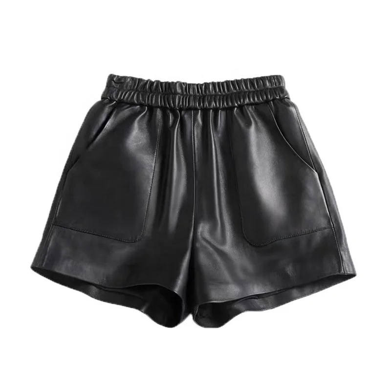 Women's Sheepskin Leather Wide-Leg Shorts | Genuine Leather | Camel & Black | S–3XL