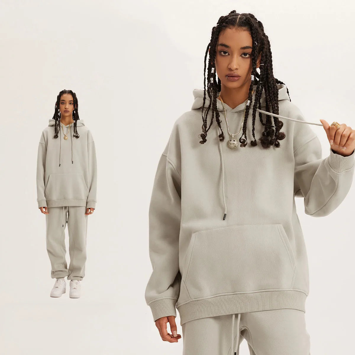 345 GSM Cotton-Blend Heavyweight Oversize Tracksuit Set - Hoodie & Sweatpants