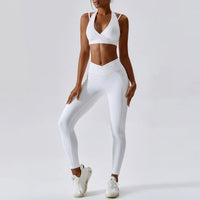 Scrunch Butt Crossover V-Cut Waist Leggings & Sports Bra Set