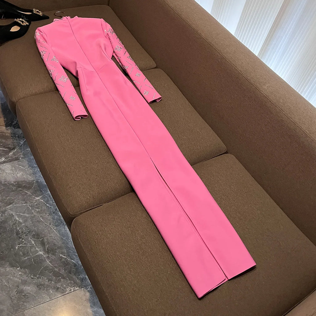 Hot Drilling Maxi Dress | Long Sleeve Party Dress for Women