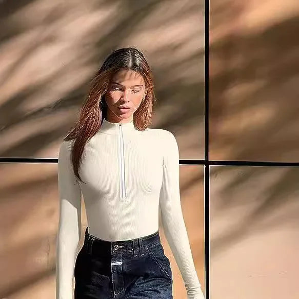 Women's Ribbed Long-Sleeve Zip-Front Bodysuit | Windia