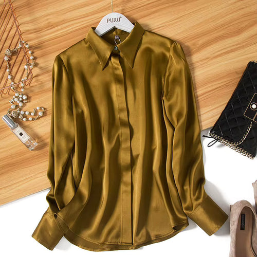Women's Silk Satin Shirt | Long Sleeve Loose Blouse - Windia