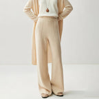 Women's Wool Cashmere Knitted Wide Leg Pants – High Waist Loose Straight Trousers