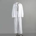 Women's Cotton Lapel Two-Piece Suit – Long Sleeve Top & Drawstring Trousers