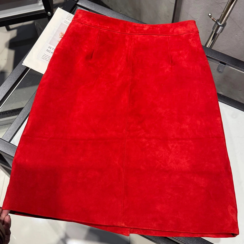 Women's Genuine Suede Leather Pencil Skirt | Windia