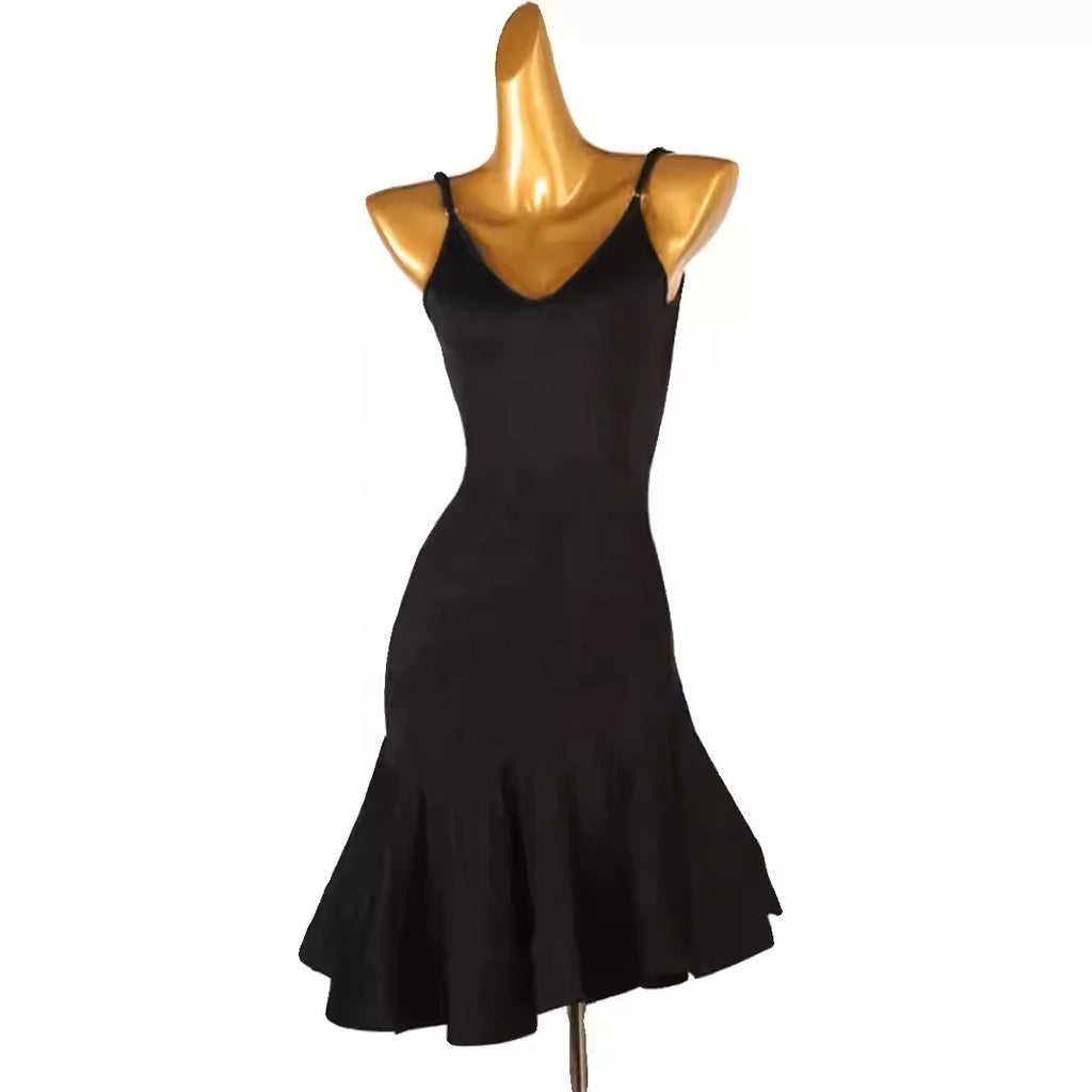High-End Latin Dance Dress | Professional Ballroom Art Exam Dress | Black Strapless Silk/Cotton
