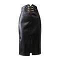 Black High Waist  Leather Pencil Skirt for Women