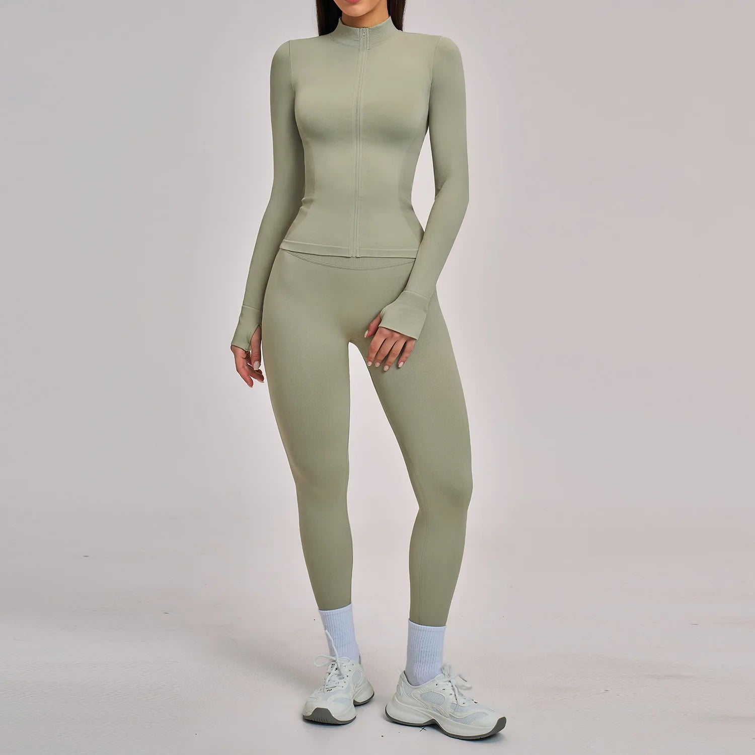Windproof Seamless Full Zip Tracksuit Set for Women