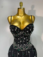 Women's Sleeveless Beaded Bodycon Evening Gown