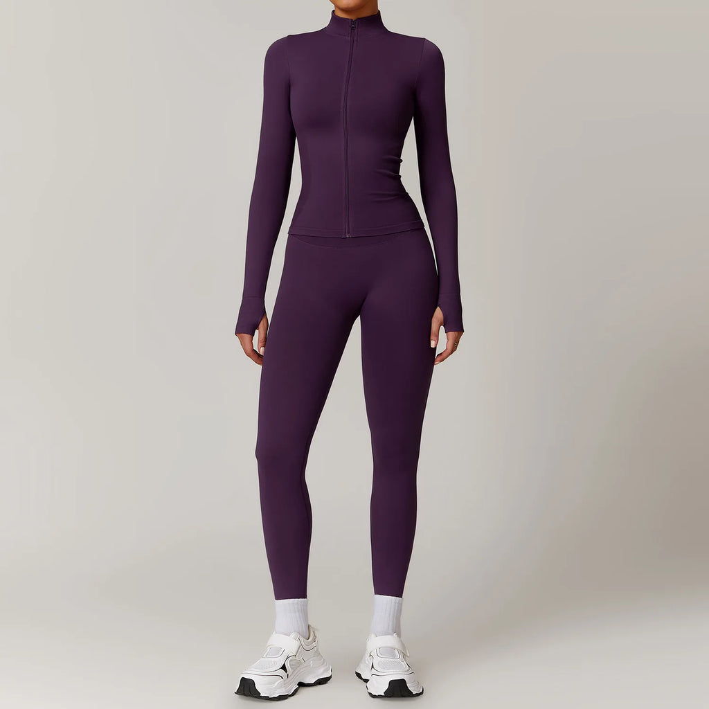 Windproof Seamless Full Zip Tracksuit Set for Women
