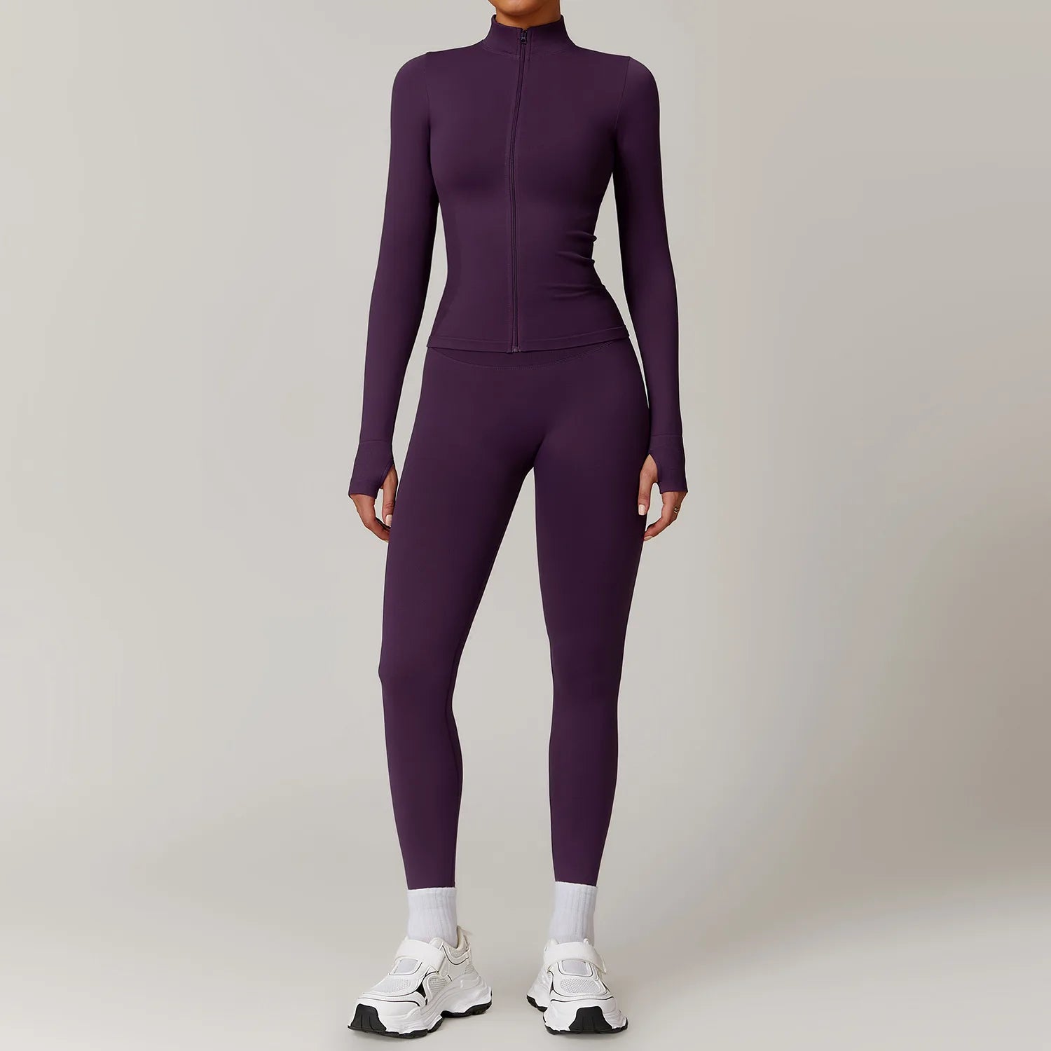 Windproof Seamless Full Zip Tracksuit Set for Women