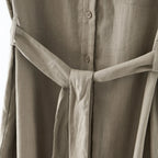 Women's Midi Linen Shirt Dress with Beaded Collar & Waist-Cinching Tie