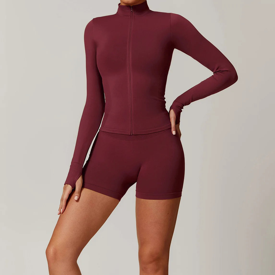 Windproof Seamless Full Zip Tracksuit Set for Women