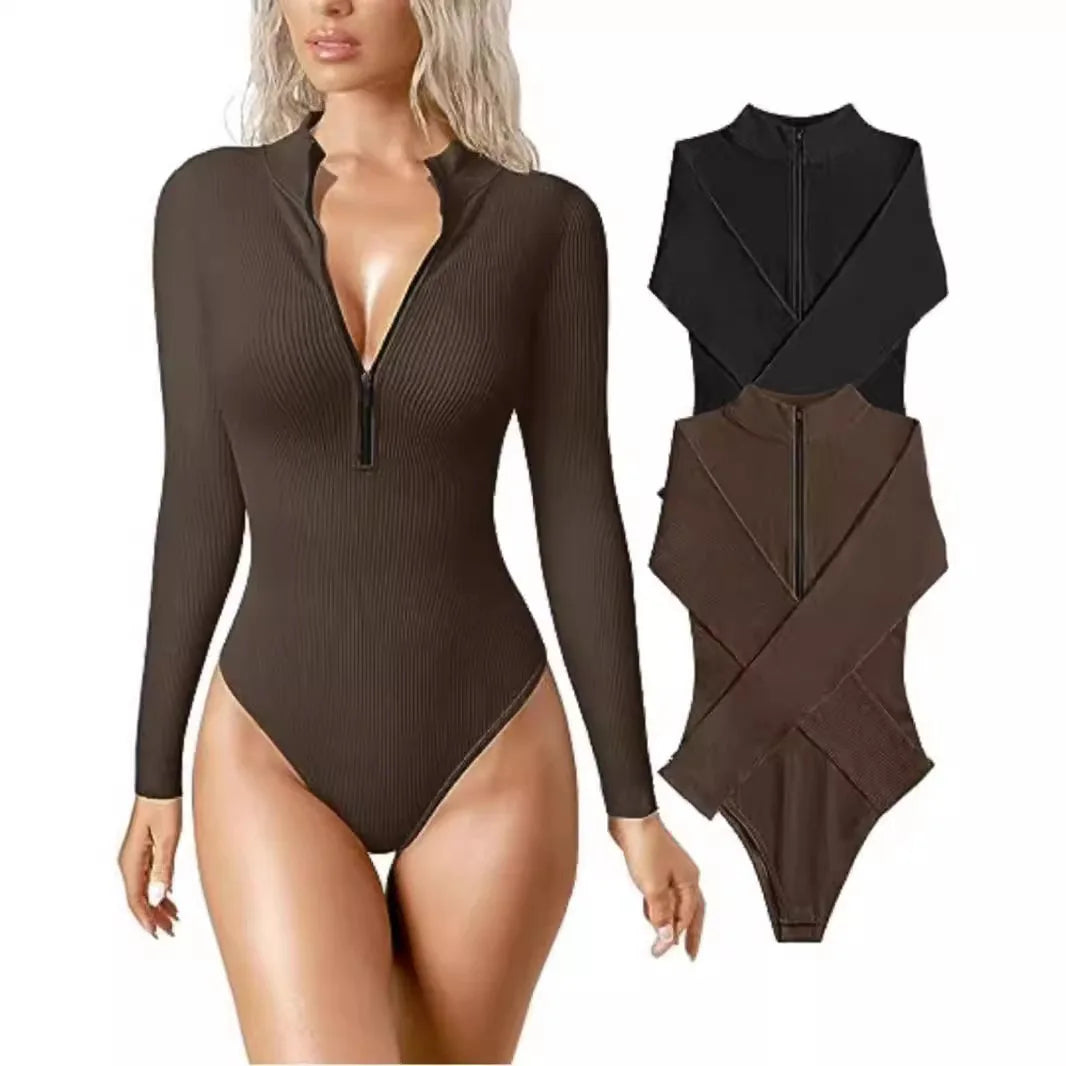Women's Ribbed Long-Sleeve Zip-Front Bodysuit | Windia