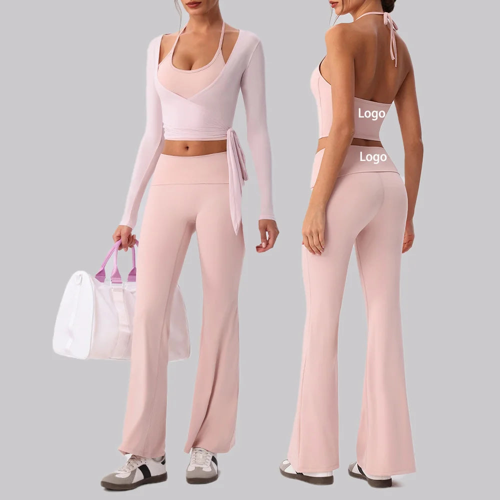 Women's V-Neck Wrap Top & High Waist Yoga Pants Set | 2 & 3-Piece Gym Outfit
