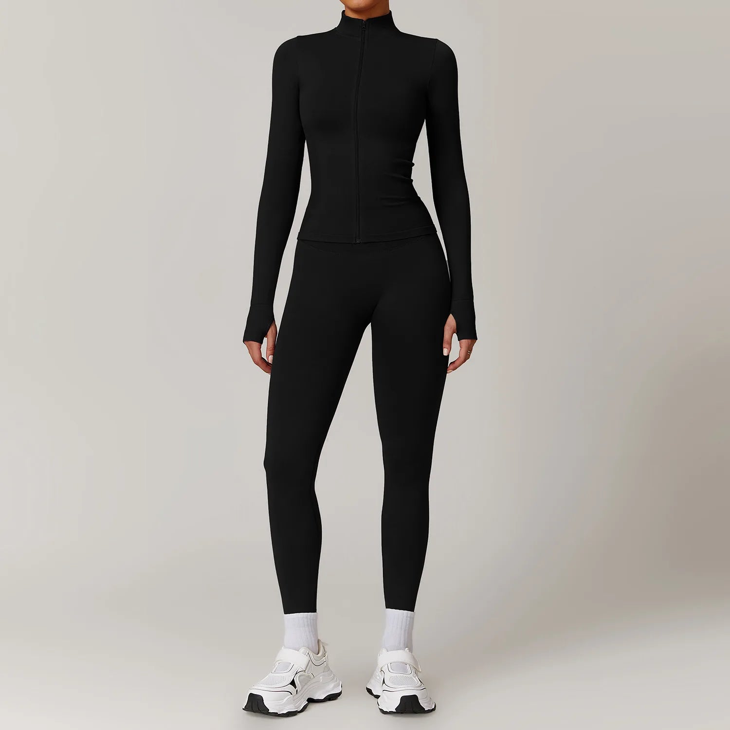 Windproof Seamless Full Zip Tracksuit Set for Women