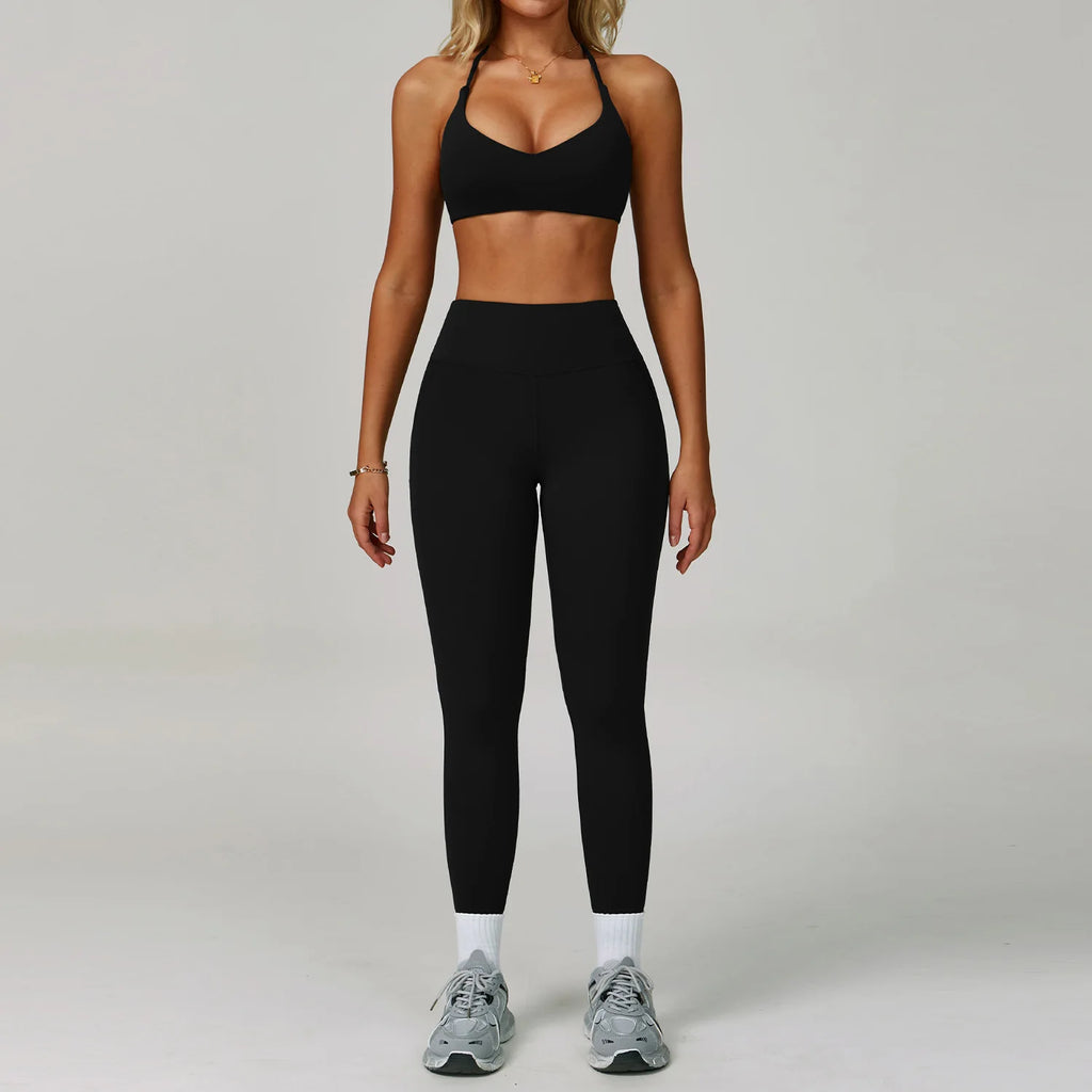 Beautiful Back Sports Bra & Flare Legging Set – Women's Nude Feel 2-Piece Gym Set