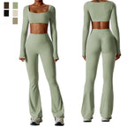 Long Sleeve Top & Scrunch Butt Flare Legging Yoga Set – Women's 2-Piece Gym Set