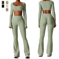 Long Sleeve Top & Scrunch Butt Flare Legging Yoga Set – Women's 2-Piece Gym Set