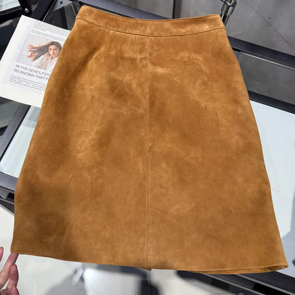 Women's Genuine Suede Leather Pencil Skirt | Windia