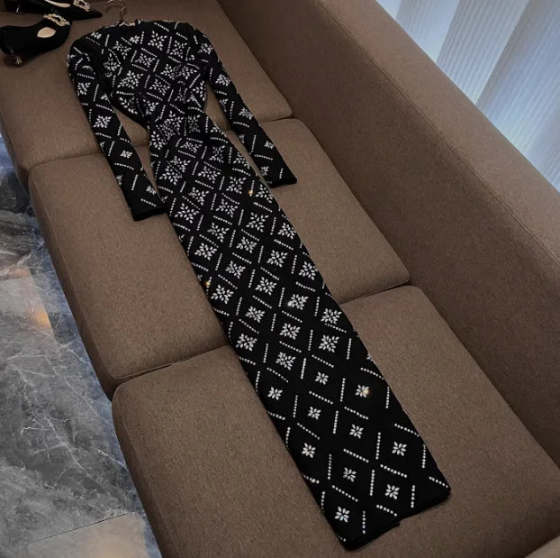 Hot Drilling Maxi Dress | Long Sleeve Party Dress for Women