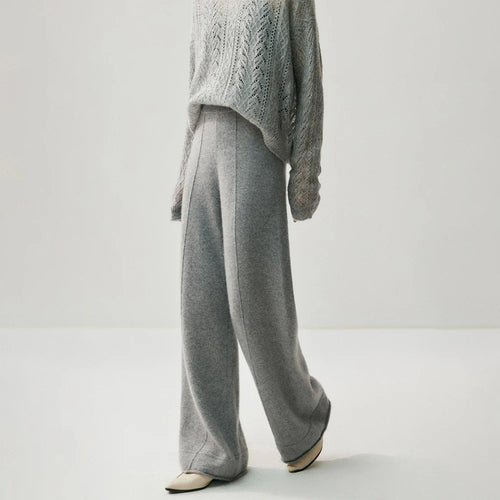 Women's Wool Cashmere Knitted Wide Leg Pants – High Waist Loose Straight Trousers