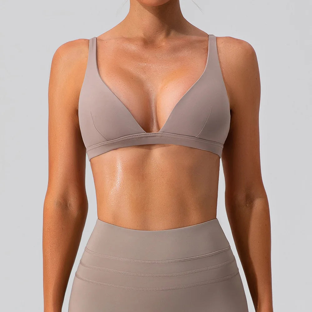 High Support Sports Bra for Women – Deep V Wireless Yoga & Gym Bra
