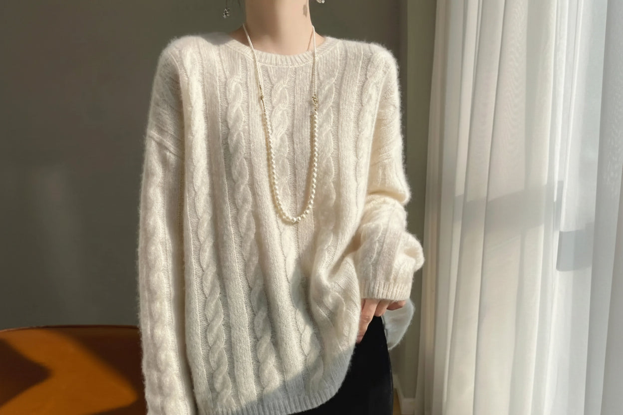 Women's Cashmere & Silk Knitted Sweater – Loose Crochet Pullover