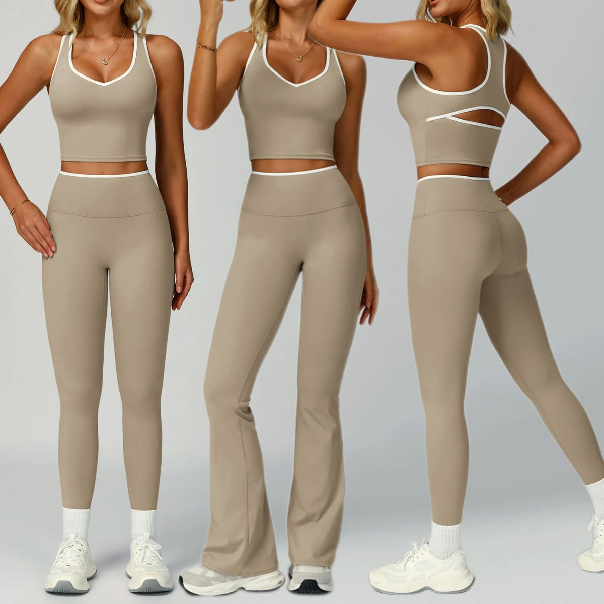 Contrast Colour Yoga Two-Piece Set — Seamless Vest & High-Waist Pants for Women