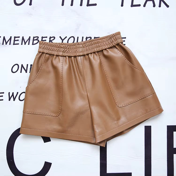 Women's Sheepskin Leather Wide-Leg Shorts