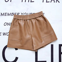 Women's Sheepskin Leather Wide-Leg Shorts | Genuine Leather | Camel & Black | S–3XL - Windia