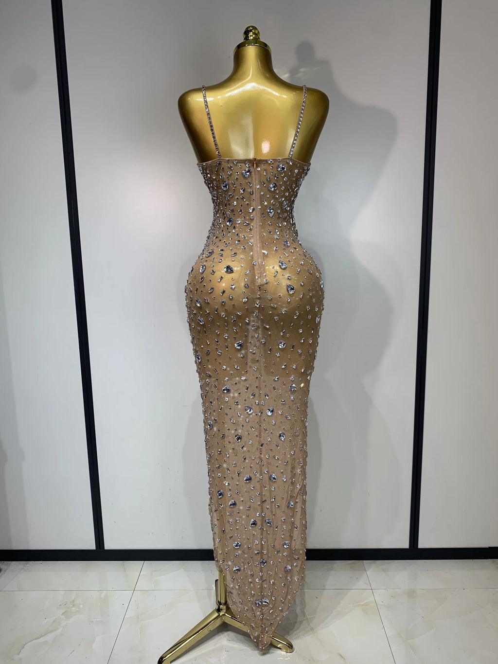 Women's Rhinestone Mesh Bodycon Evening Gown