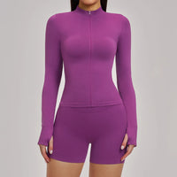 Windproof Seamless Full Zip Tracksuit Set for Women