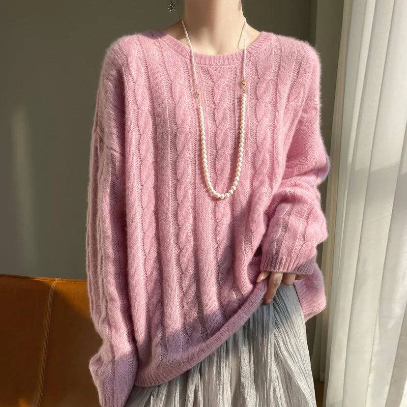 Women's Cashmere & Silk Knitted Sweater – Loose Crochet Pullover