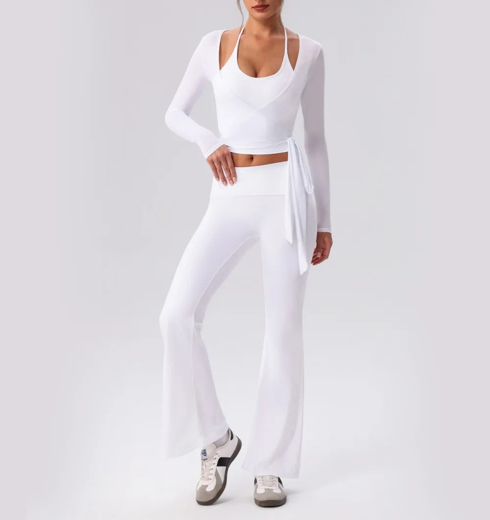 Women's V-Neck Wrap Top & High Waist Yoga Pants Set | 2 & 3-Piece Gym Outfit
