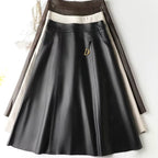Women's Sheepskin Leather High-Waist Midi Skirt