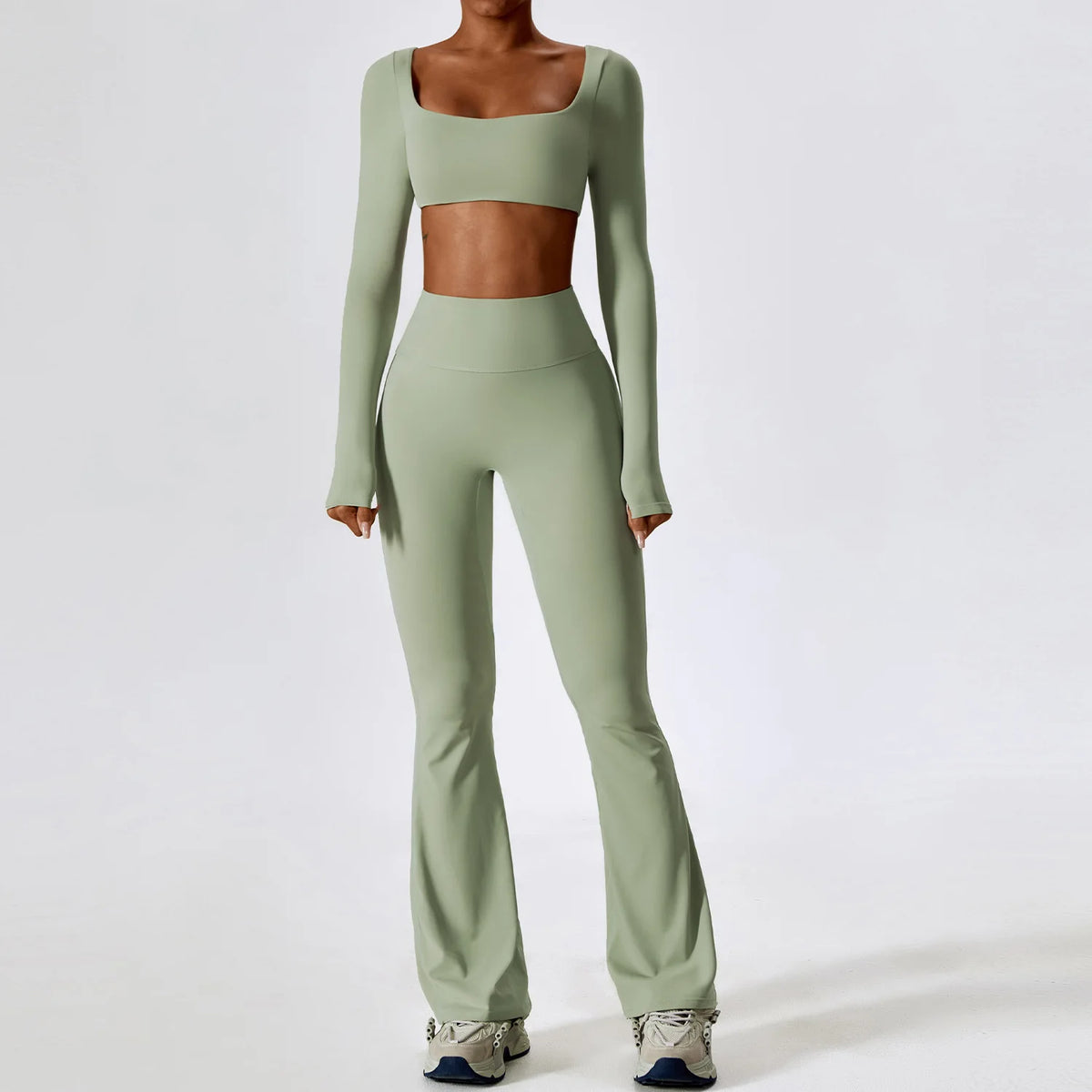 Long Sleeve Top & Scrunch Butt Flare Legging Yoga Set – Women's 2-Piece Gym Set