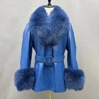 Fox Fur Collar Genuine Sheepskin Leather Coat – Women's Winter Jacket