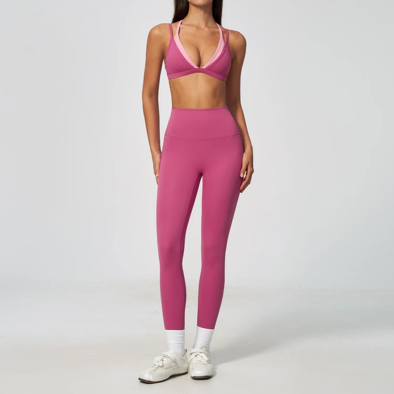 Y2K Contrast Colour Women's Yoga Set – High Waist Gym & Fitness Activewear