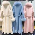 Women's Long Wool  Coat with Fox Fur Collar