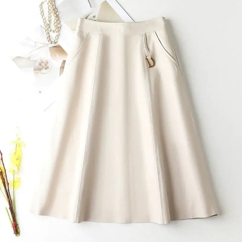 Women's Sheepskin Leather High-Waist Midi Skirt