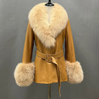 Fox Fur Collar Genuine Sheepskin Leather Coat – Women's Winter Jacket