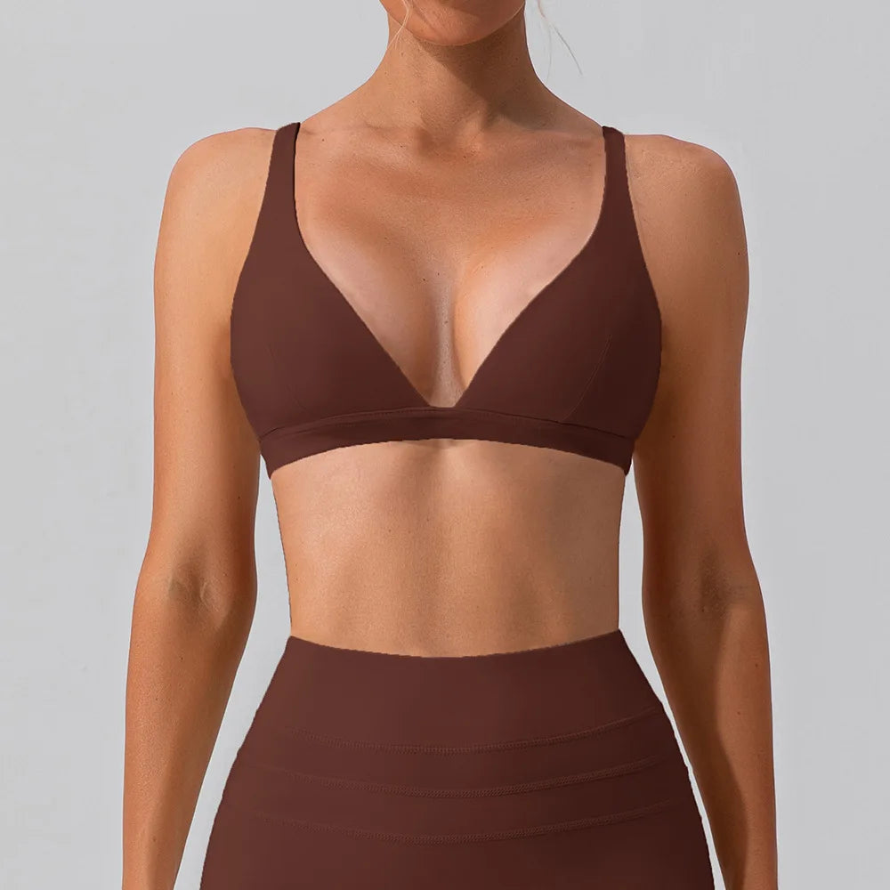 High Support Sports Bra for Women – Deep V Wireless Yoga & Gym Bra
