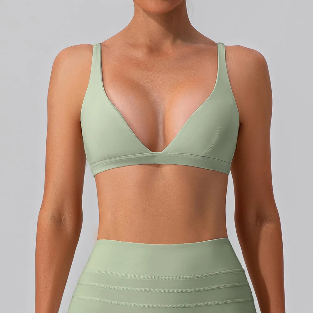 High Support Sports Bra for Women – Deep V Wireless Yoga & Gym Bra