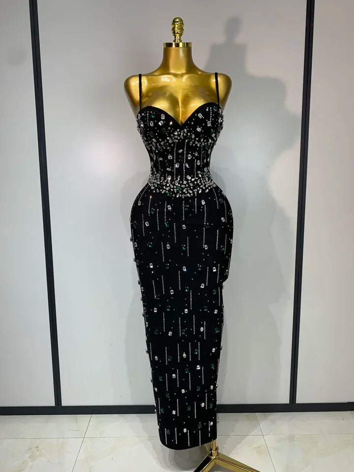 Women's Sleeveless Beaded Bodycon Evening Gown