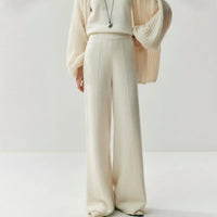Women's Wool Cashmere Knitted Wide Leg Pants – High Waist Loose Straight Trousers