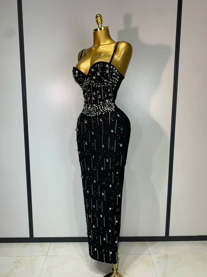 Women's Sleeveless Beaded Bodycon Evening Gown