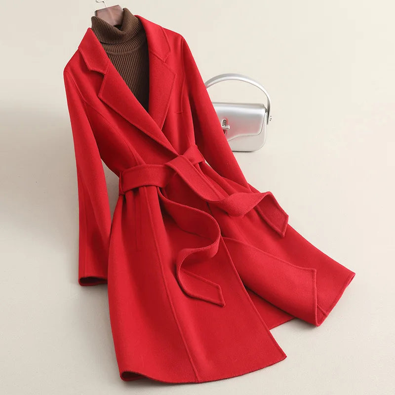 Women's Cashmere Wool Coat | Elegant Long Double-Sided Spring Coat
