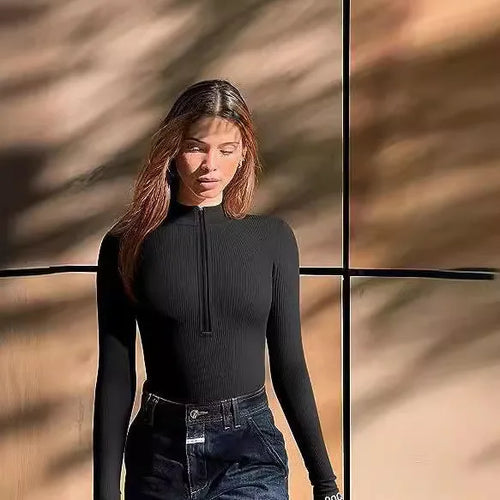 Women's Ribbed Long-Sleeve Zip-Front Bodysuit | Windia
